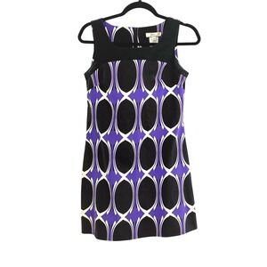 Vintage dBy Ltd. Shift Dress Cotton Purple Black Geo Mod Print & Retro A Line 4‎